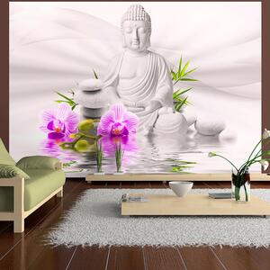 Samolepiaca fototapeta - Budha a ružové orchidey 147x105