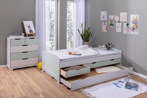 Detská posteľ z masívu 90x200cm s prístelkou a úložným priestorom Zani - zelená/šedá
