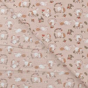Metráž Bavlna vzorovaná - Zajačik a ježko na pudrovom