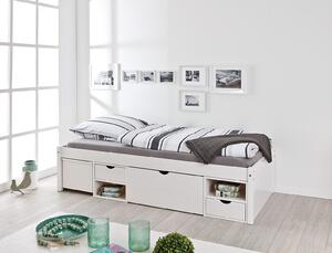 Posteľ z masívu 90x200cm s výsuvným nočným stolíkom a úložným priestorom Diablo - biela