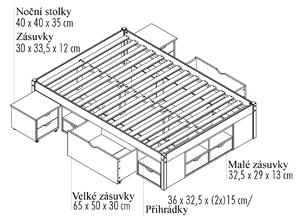 Posteľ z masívu 140x190cm s výsuvnými nočnými stolíkmi a úložným priestorom Diablo - biela