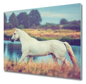 Sklenená doska na krájanie Biely kôň pri jazere 60x52 cm