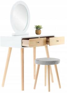 Biely drevený toaletný stolík so zrkadlom a taburetkou Biela