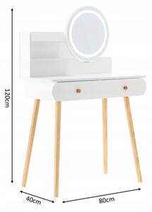 Biely toaletný stolík s LED zrkadlom Biela
