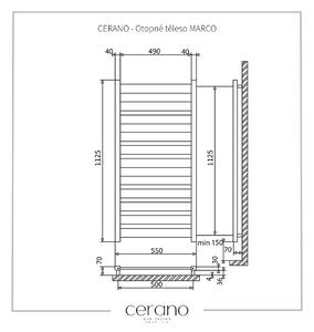 Cerano Marco, vykurovacie teleso 1125x550 mm, 816W, čierna matná, CER-LIV-WP-10-55