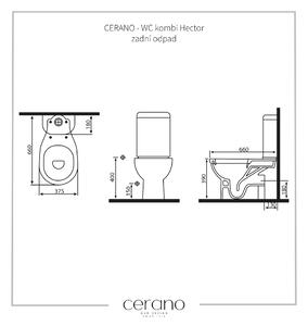 Cerano Hector, WC kombi Rimless 66x37,5 cm, spodný odpad, biela lesklá, CER-CER-403416