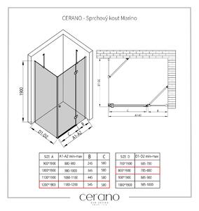 CERANO - Sprchovací kút Marino L/P - čierna matná, transparentné sklo - 120x80 cm - krídlový