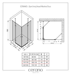 Cerano Marino Duo, sprchovací kút 110(dvere) x 110(dvere), 6mm číre sklo, čierny profil, CER-CER-423042