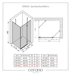 Cerano Marino, sprchovací kút 110(dvere) x 80(stena) x 190 cm, 6mm číre sklo, chrómový profil, CER-CER-422787