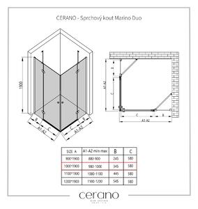 CERANO - Sprchovací kút Marino Duo L/P - čierna matná, transparentné sklo - 100x100 cm - krídlový