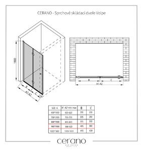 CERANO - Sprchové skladacie dvere Volpe L/P - čierna matná, transparentné sklo - 90x190 cm