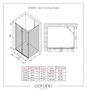 CERANO - Sprchovací kút Volpe L/P - čierna matná, transparentné sklo - 60x70 cm - skladacia