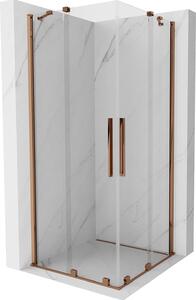 Mexen Velar Duo, sprchový kút s posuvnými dverami 100(dvere) x 100(dvere) cm, 8mm číre sklo, ružové zlato profil, 871-100-100-02-60