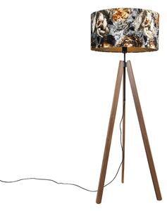Vidiecka stojaca lampa statív hnedý s tienidlom kvety 50 cm - Telu
