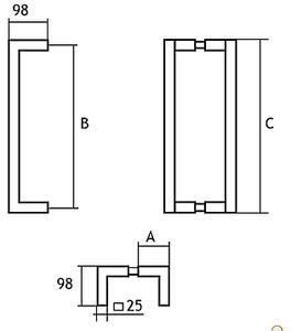 Držadlo EUROLATON pre sklenené a drevené dvere - 76250350 (nerez), 375 mm (rozteč 350 mm)