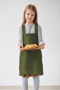 Detská tmavozelená ľanová zástera Linen Tales Pinafore, 60 x 34 cm