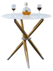 KONDELA Jedálenský stôl/kávový stolík, biela/gold chróm zlatý, priemer 80 cm, DONIO