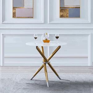 KONDELA Jedálenský stôl/kávový stolík, biela/gold chróm zlatý, priemer 80 cm, DONIO
