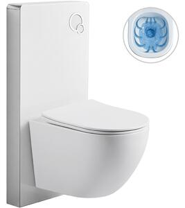 CERANO - Kompletná WC súprava Modul/Cesso - biela lesklá - integrované splachovacie tlačidlo - pneumatický modul - 49x36 cm