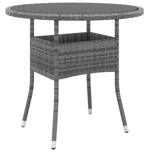 Záhradný stôl Ø80x75 cm tvrdené sklo a polyratan sivý