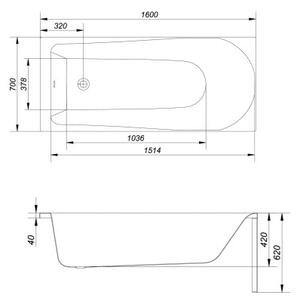 Cersanit Flavia akrylátová vaňa 160x70cm, biela, S301-106