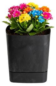 PLASTOVÝ KVETINÁČ CUBI 19X21 CM IMITÁCIA BETÓNU ČIERNA