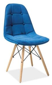 Neobvyklá jedálenská stolička čalúnená látkou, buk/modrá (n147504)