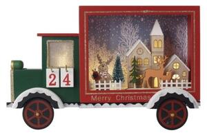 LED adventný kalendár, drevené auto, 20x30,5 cm, 2x AA, vnútorný, teplá biela, časovač