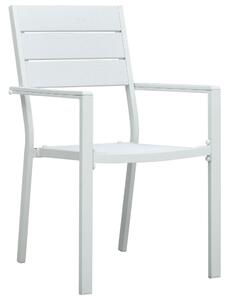 Záhradné stoličky 4 ks, biele, HDPE, drevený vzhľad