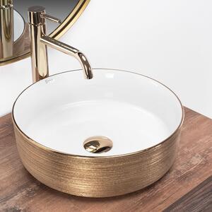 Rea Sami Brush Gold, umývadlo na dosku 36x36 cm, biela-zlatá, REA-U6630