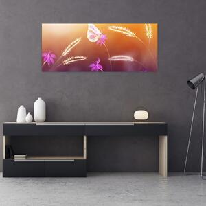 Obraz - Ružový motýľ (120x50 cm)