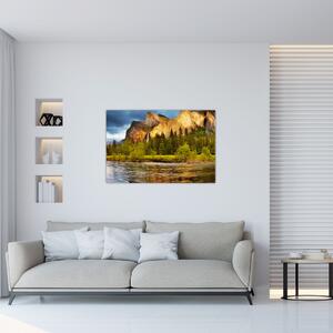 Obraz - Skaly pri jazere (90x60 cm)