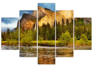 Obraz - Skaly pri jazere (150x105 cm)