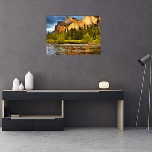 Obraz - Skaly pri jazere (70x50 cm)