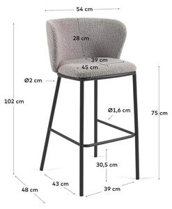 MUZZA Barová stolička arun 75 cm bouclé sivá