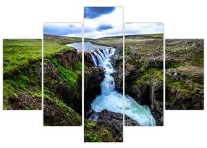 Obraz vodopádu medzi skalami (150x105 cm)