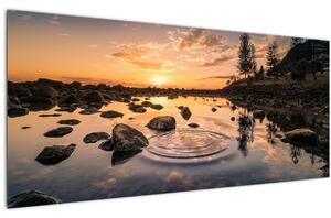 Obraz - Západ slnka pri jazere (120x50 cm)