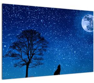 Obraz vlka vyjúci na mesiac (90x60 cm)
