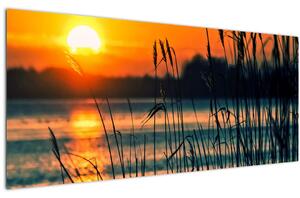 Obraz - Západ slnka nad jazerom (120x50 cm)
