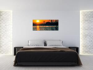 Obraz - Západ slnka nad jazerom (120x50 cm)