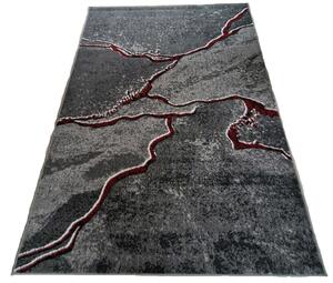 HU Sivý abstraktný obdĺžnikový koberec NEW IDEA 90321-0564 imitácia mramoru s červenými žilami Rozmer: 50x80 cm
