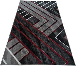 HU Sivý geometrický obdĺžnikový koberec NEW IDEA 90301-0564 s červenými čiarami Rozmer: 50x80 cm