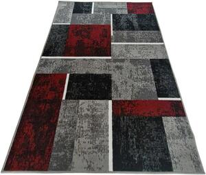 HU Sivo-červený geometrický kockovaný obdĺžnikový koberec NEW IDEA 90311-0564 Rozmer: 50x80 cm