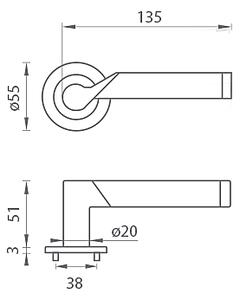 Dverové kovanie MP MARENA - R 3SM (BN/LN - Brúsená nerez / leštená nerez), kľučka-kľučka, Otvor pre obyčajný kľúč BB