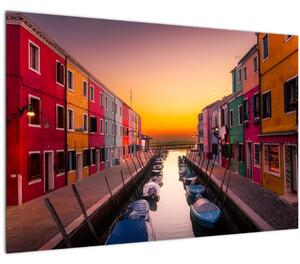 Obraz - Západ slnka, ostrov Burano, Benátky, Taliansko (90x60 cm)