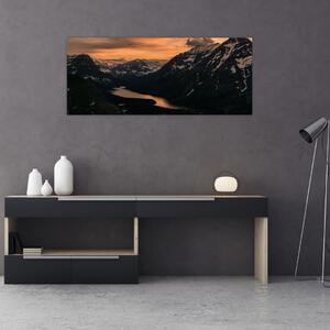 Obraz jazera medzi horami (120x50 cm)