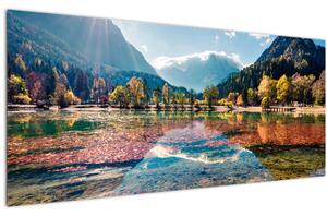 Obraz - Jazero Jasna, Gozd Martuljek, Julské Alpy, Slovinsko (120x50 cm)