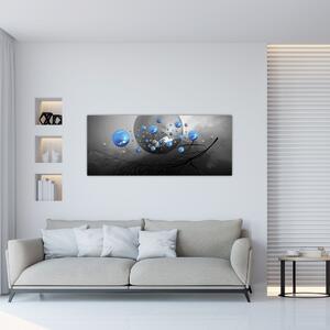 Obraz modrých abstraktných gulí (120x50 cm)