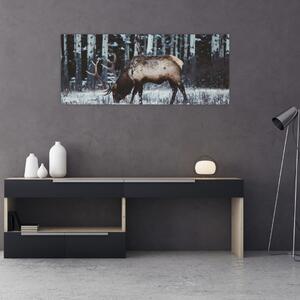 Obraz - jeleň v zime (120x50 cm)