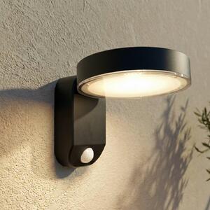 PRIOS LED solárne nástenné svetlo Tarlson, okrúhle, antracitové, senzor, Čierna, Plast, Moderný, Nástenné svietidlo